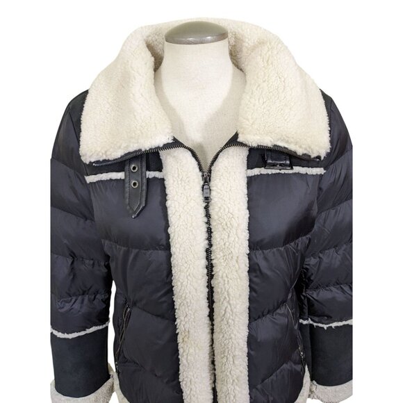 Tahari Black Selena Faux Shearling Trim Jacket Coat Size L Outdoor Winter Fall - Picture 11 of 14